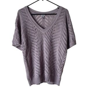 VNTG Vanity Lavender metallic Pointelle Short Sleeved Sweater